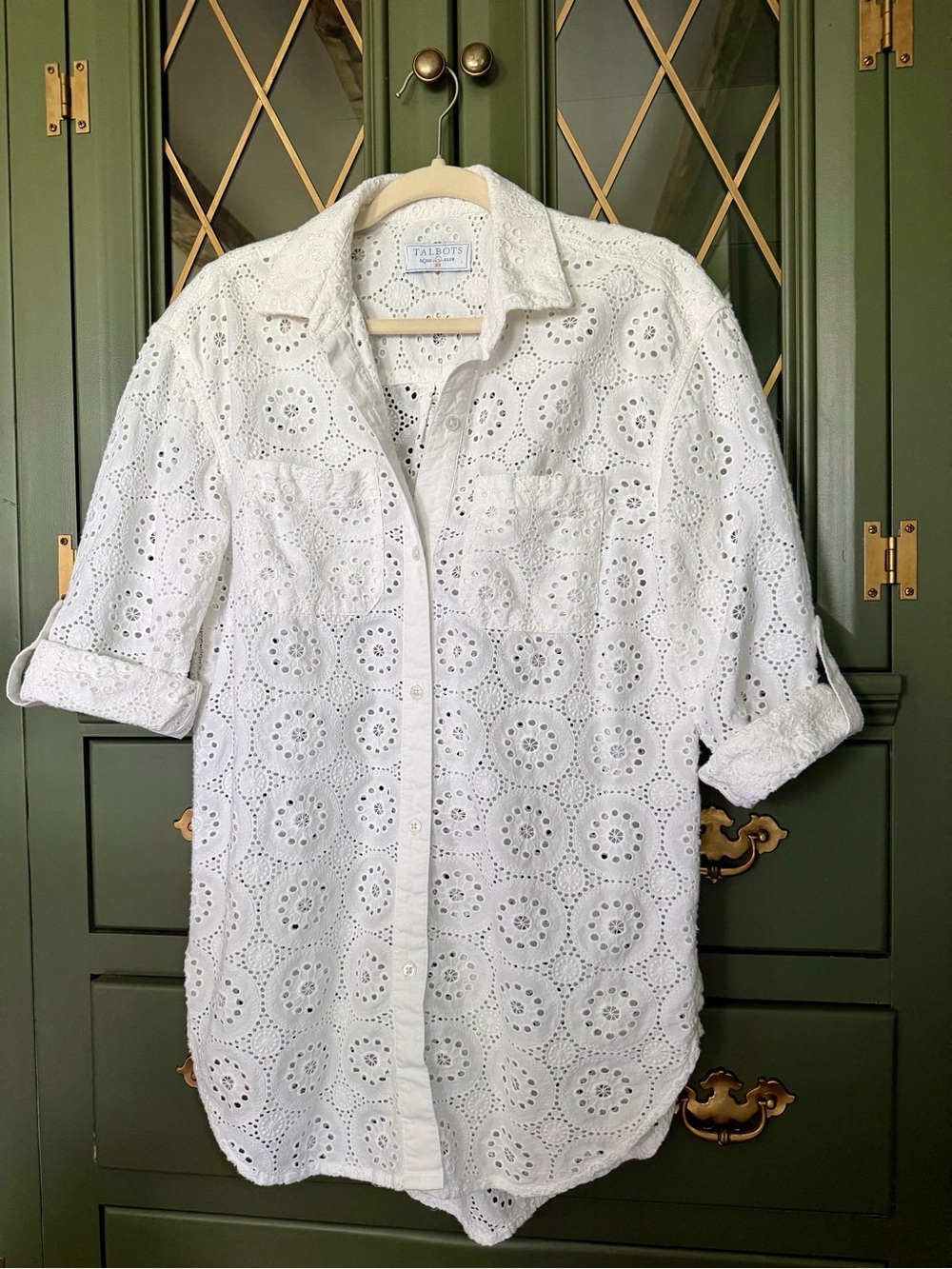 Talbots White Eyelet Collared Button-Front Shirt